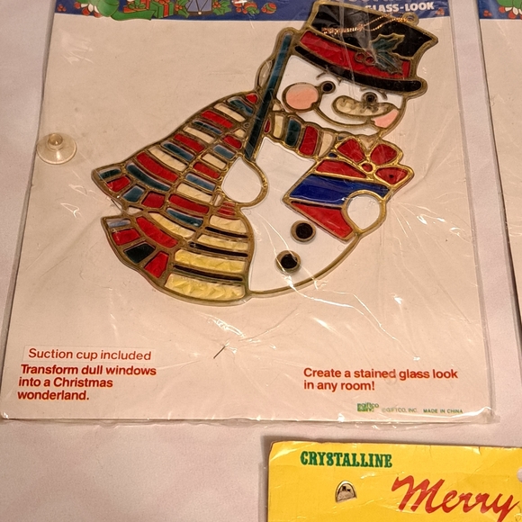 Vintage Christmas Window Hangings Bundle Merry Mouse & Snowman - Picture 3 of 6